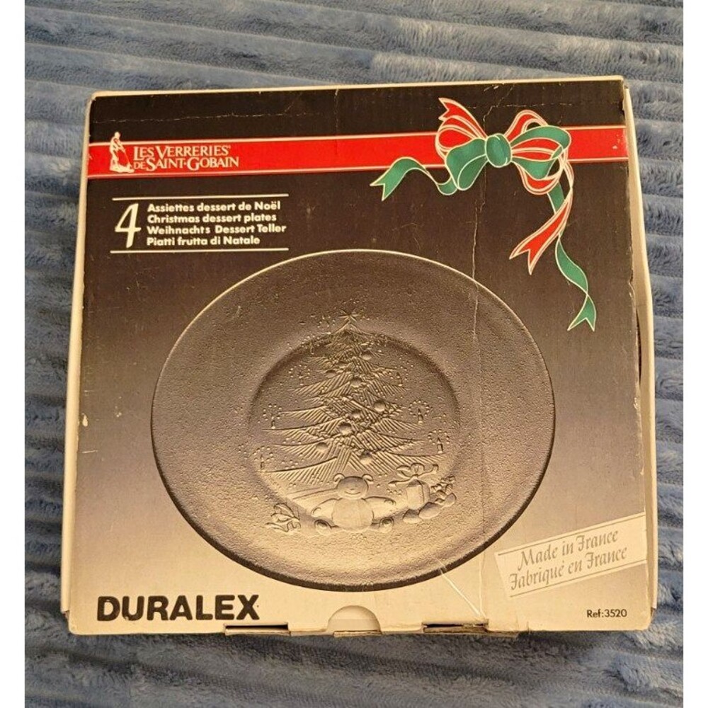 Duralex Christmas Tree Clear Tempered Pressed Glass Dessert Plates Set of 4